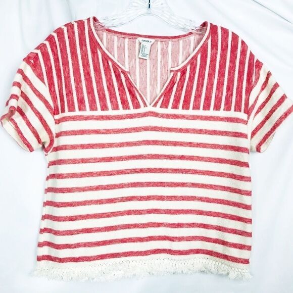 Forever 21 Short Sleeve Striped Boho Top Small - Picture 1 of 4